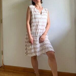 Cynthia Rowley Beige and White Striped 100% Linen Lightweight Dress size large